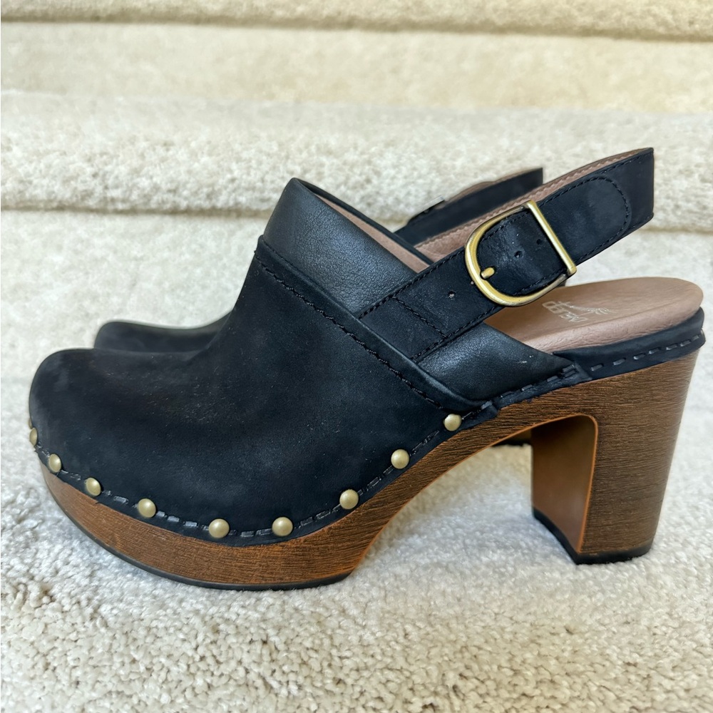Dansko Delle Milled Nubuck Black Heels, Size EU 36